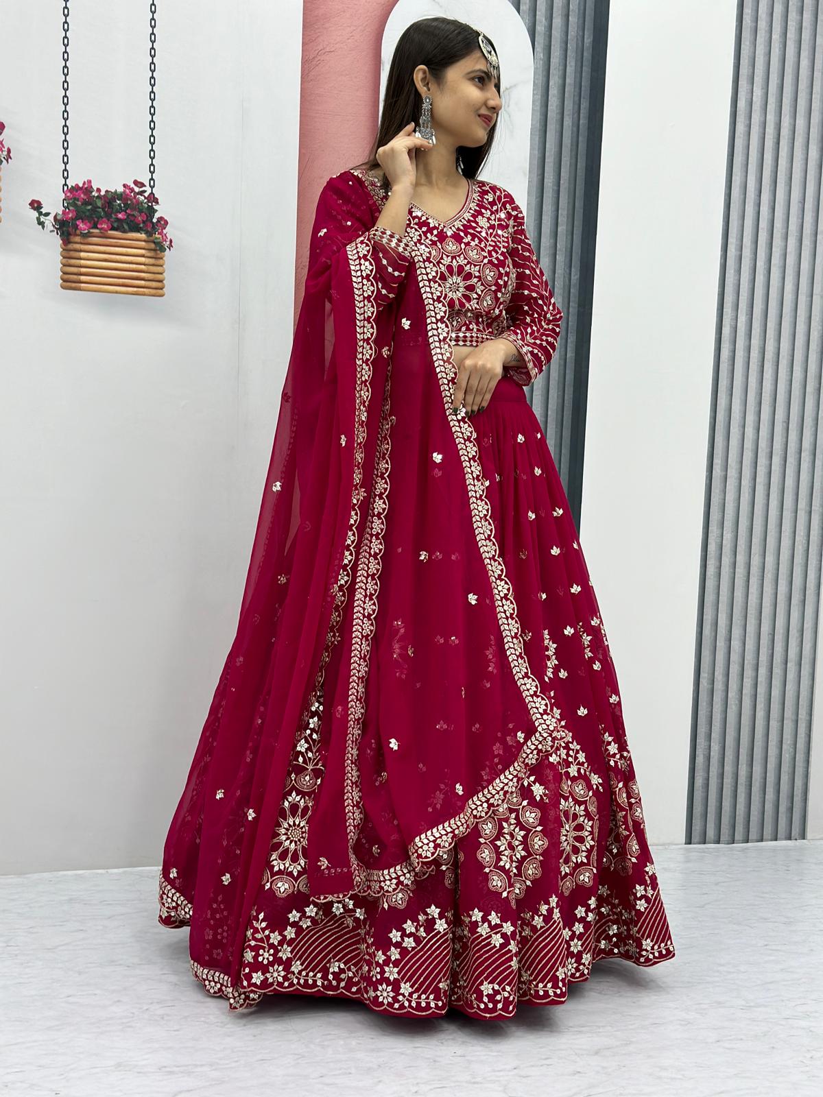 Wedding Wear Pink Color Heavy Faux Georgette With Embroidery Sequence Work Lehenga Choli