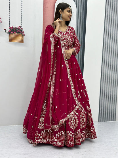 Wedding Wear Pink Color Heavy Faux Georgette With Embroidery Sequence Work Lehenga Choli