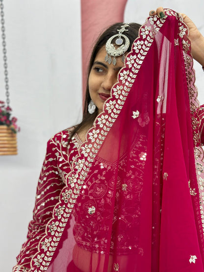 Wedding Wear Pink Color Heavy Faux Georgette With Embroidery Sequence Work Lehenga Choli