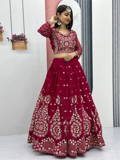 Wedding Wear Pink Color Heavy Faux Georgette With Embroidery Sequence Work Lehenga Choli