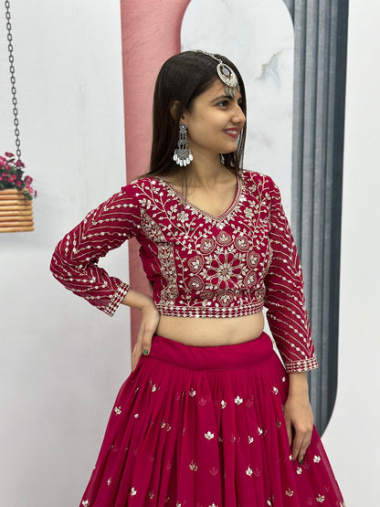 Wedding Wear Pink Color Heavy Faux Georgette With Embroidery Sequence Work Lehenga Choli