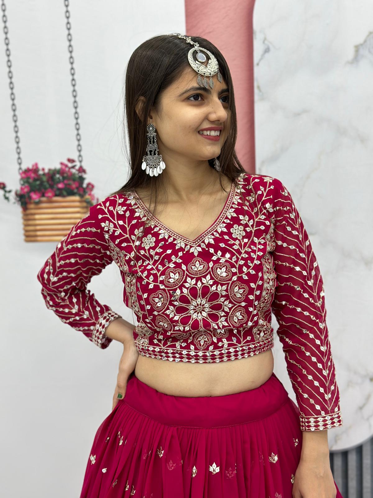 Wedding Wear Pink Color Heavy Faux Georgette With Embroidery Sequence Work Lehenga Choli