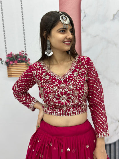 Wedding Wear Pink Color Heavy Faux Georgette With Embroidery Sequence Work Lehenga Choli