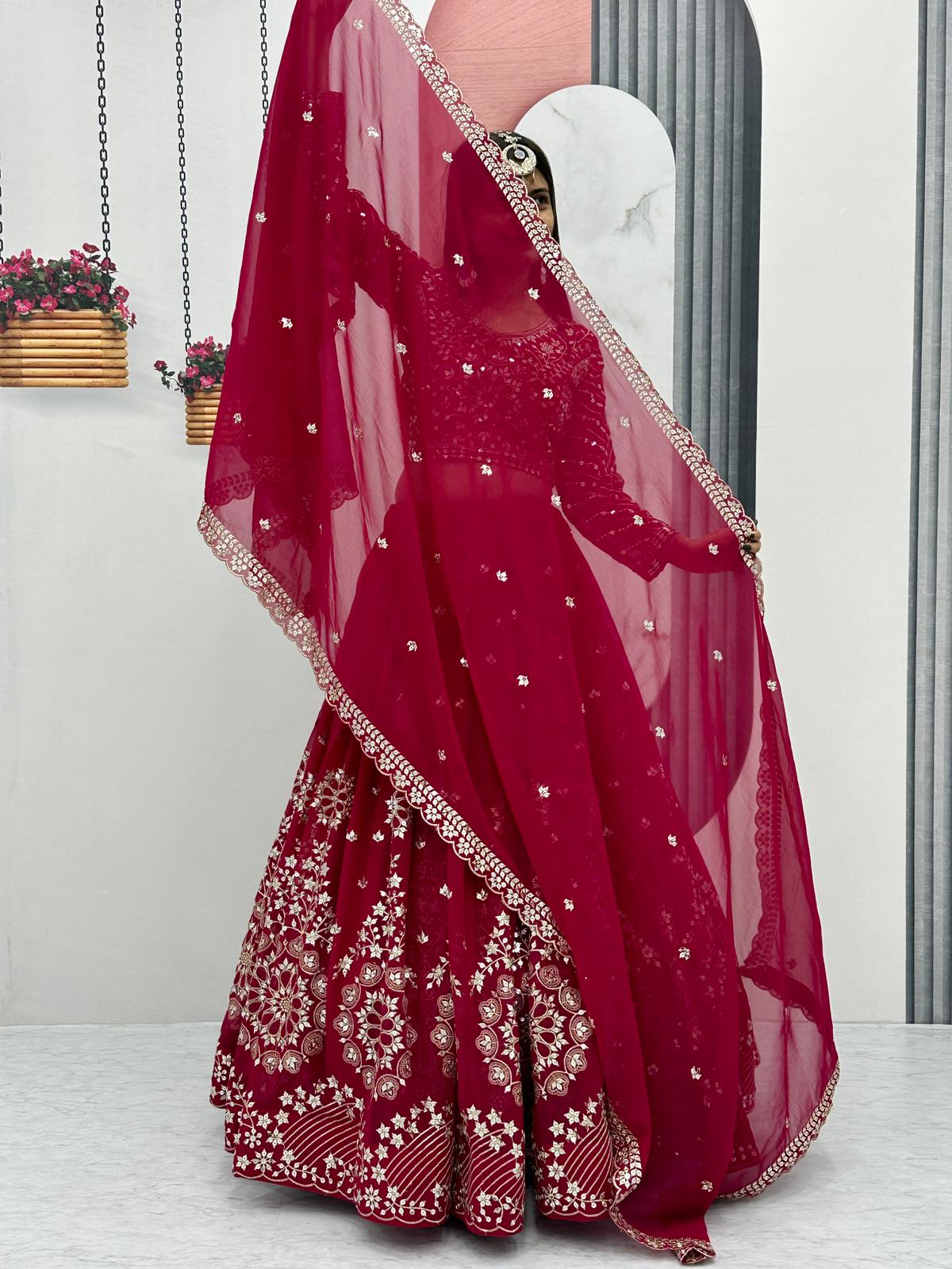 Wedding Wear Pink Color Heavy Faux Georgette With Embroidery Sequence Work Lehenga Choli