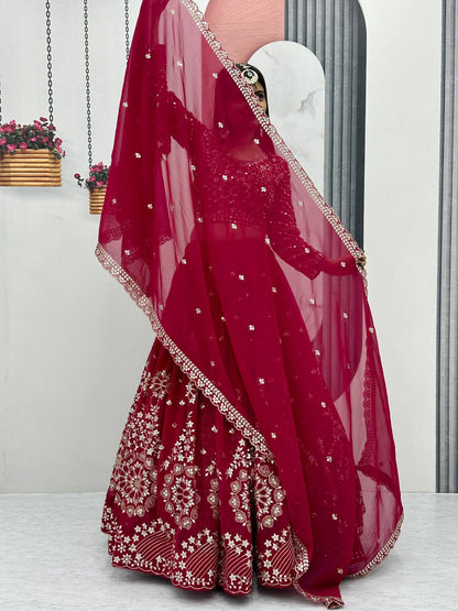 Wedding Wear Pink Color Heavy Faux Georgette With Embroidery Sequence Work Lehenga Choli