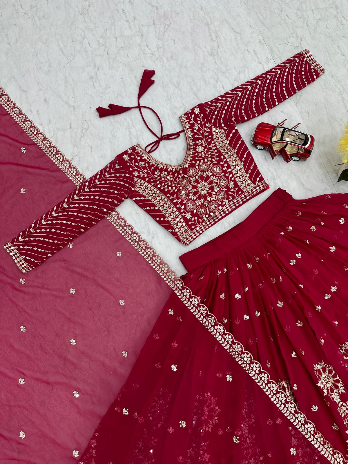 Wedding Wear Pink Color Heavy Faux Georgette With Embroidery Sequence Work Lehenga Choli