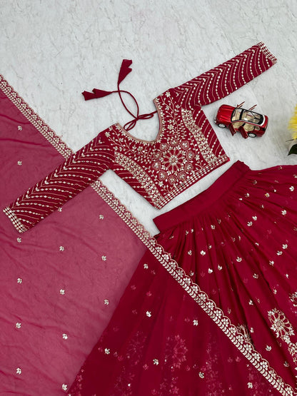Wedding Wear Pink Color Heavy Faux Georgette With Embroidery Sequence Work Lehenga Choli