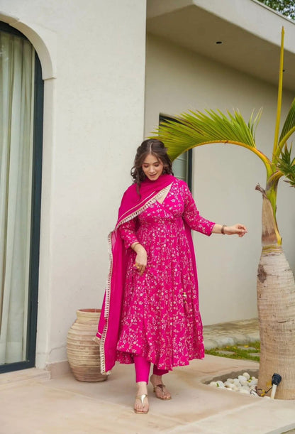 Fantastic Pink Color Heavy Faux Georgette With Embroidery Work Anarkali Gown