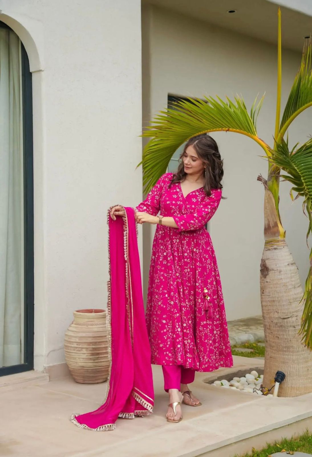 Fantastic Pink Color Heavy Faux Georgette With Embroidery Work Anarkali Gown