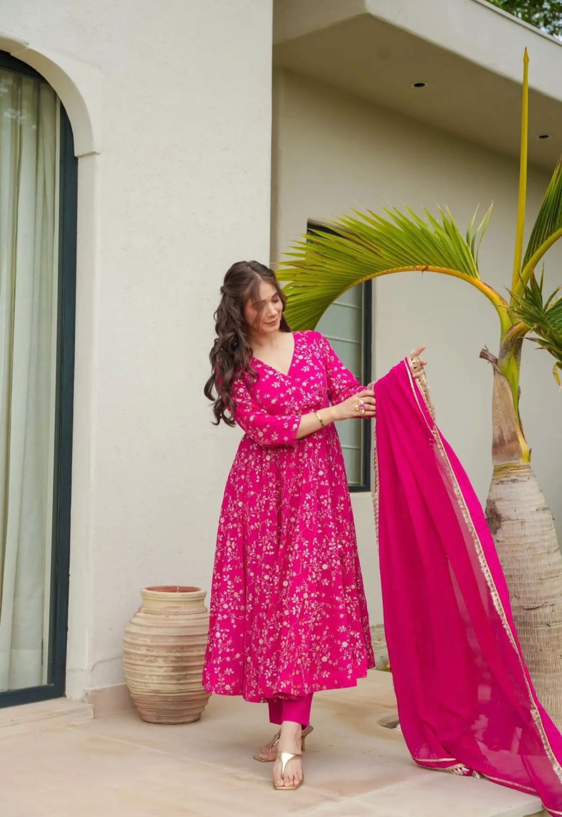 Fantastic Pink Color Heavy Faux Georgette With Embroidery Work Anarkali Gown