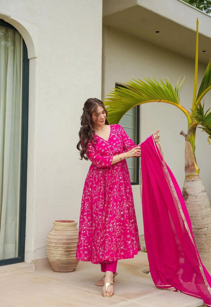 Fantastic Pink Color Heavy Faux Georgette With Embroidery Work Anarkali Gown