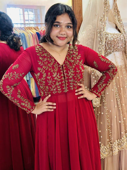 Latest Designer Dark Pink Color Heavy Faux Georgette With Hand Work Party Wear Suit