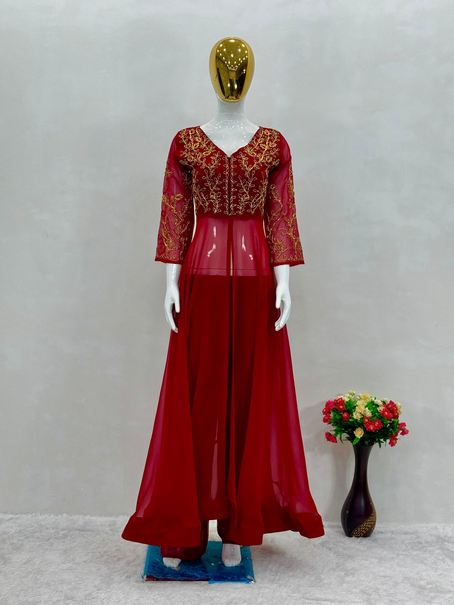 Latest Designer Dark Pink Color Heavy Faux Georgette With Hand Work Party Wear Suit