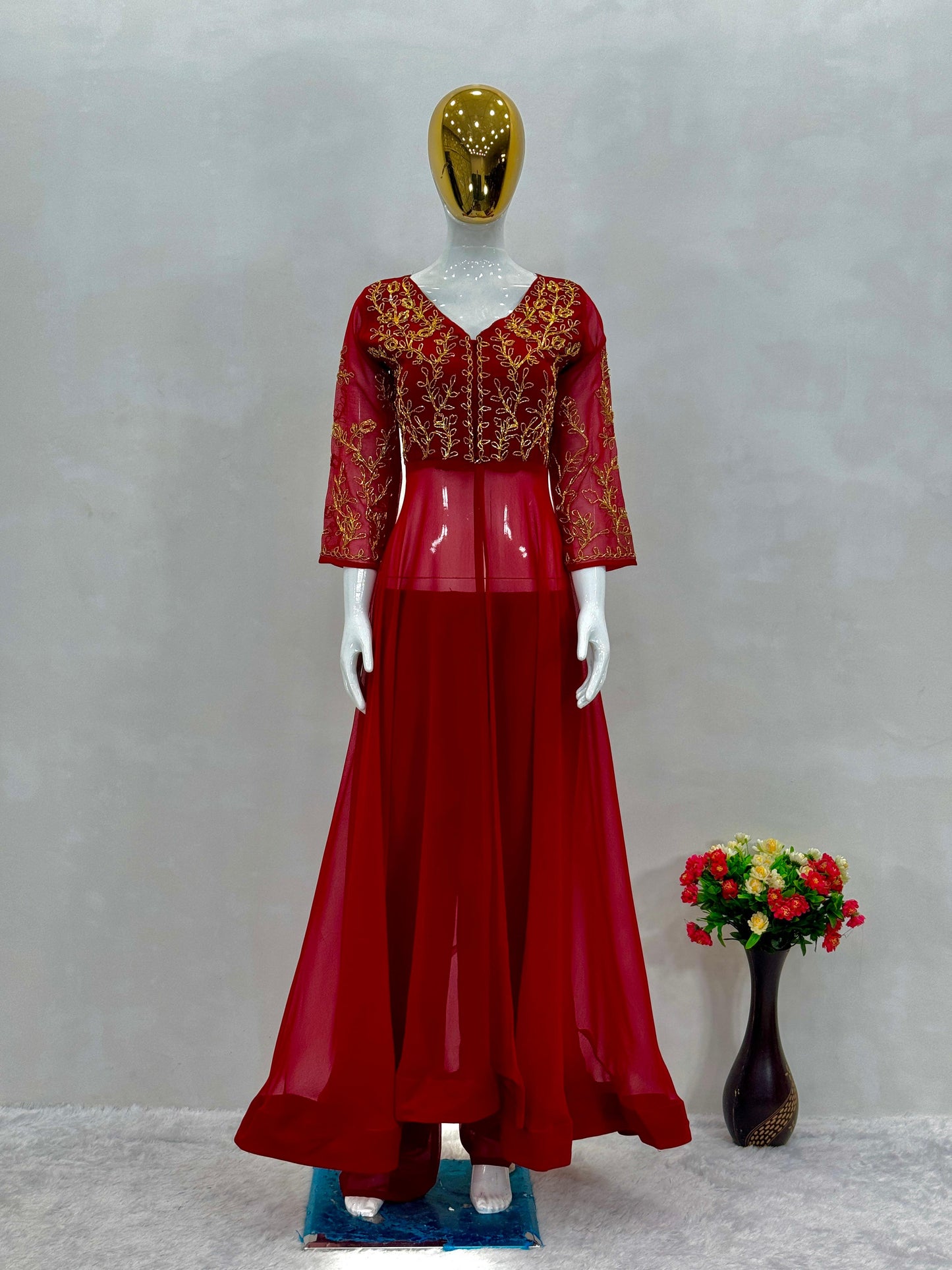 Latest Designer Dark Pink Color Heavy Faux Georgette With Hand Work Party Wear Suit