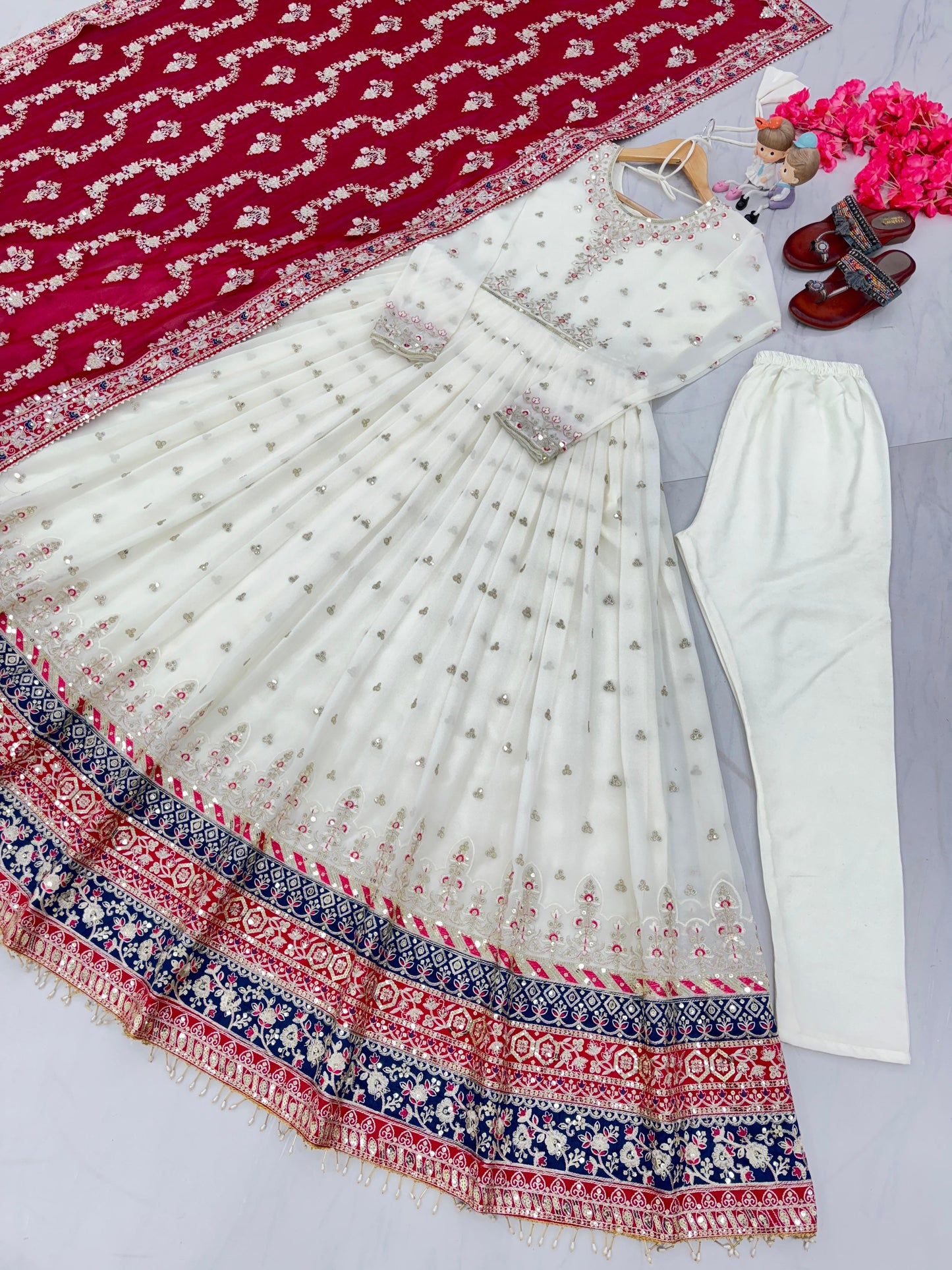 Wedding Wear White Color Heavy Faux Georgette With Embroidery 5 mm Sequence Work Designer Gown