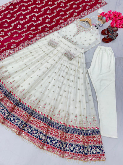 Wedding Wear White Color Heavy Faux Georgette With Embroidery 5 mm Sequence Work Designer Gown