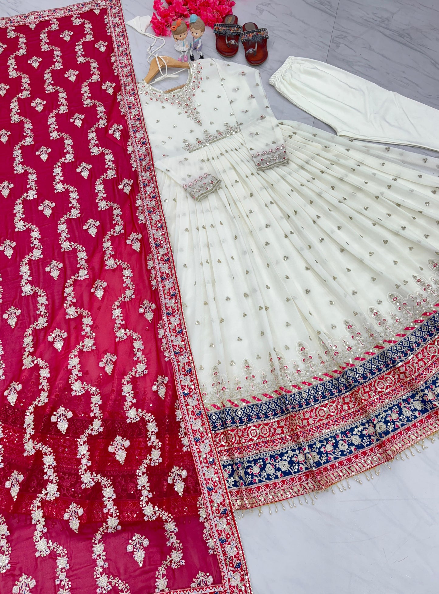 Wedding Wear White Color Heavy Faux Georgette With Embroidery 5 mm Sequence Work Designer Gown