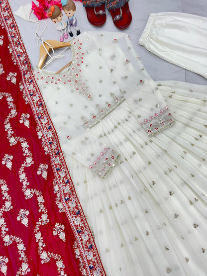 Wedding Wear White Color Heavy Faux Georgette With Embroidery 5 mm Sequence Work Designer Gown