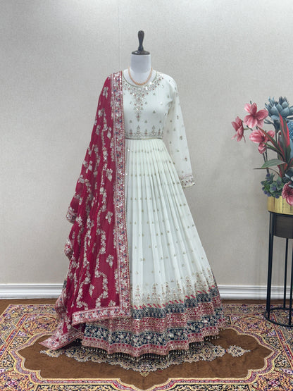 Wedding Wear White Color Heavy Faux Georgette With Embroidery 5 mm Sequence Work Designer Gown