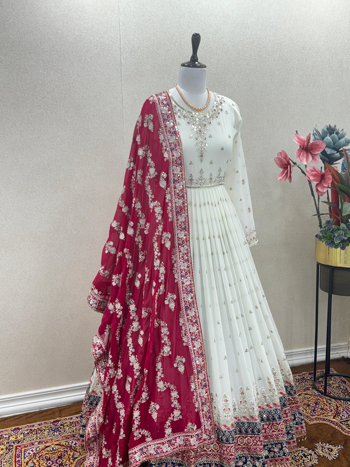 Wedding Wear White Color Heavy Faux Georgette With Embroidery 5 mm Sequence Work Designer Gown