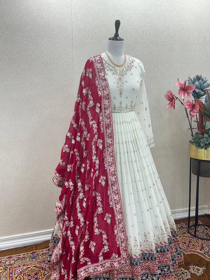 Wedding Wear White Color Heavy Faux Georgette With Embroidery 5 mm Sequence Work Designer Gown