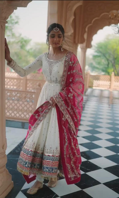 Wedding Wear White Color Heavy Faux Georgette With Embroidery 5 mm Sequence Work Designer Gown