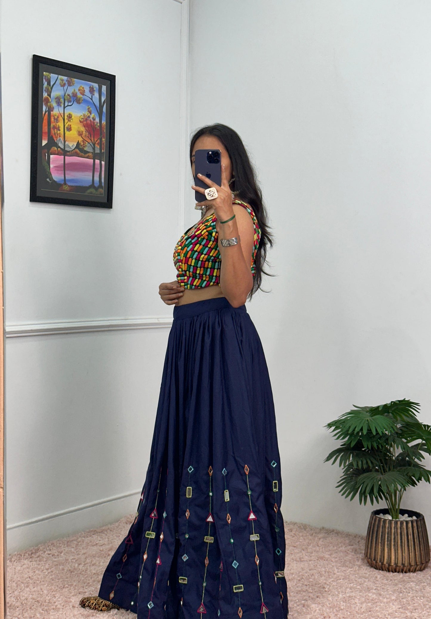Garba Special Wear Navy Blue Color Rayon With Heavy Embroidery Work With Real Mirror Work Navratri Lehenga Choli