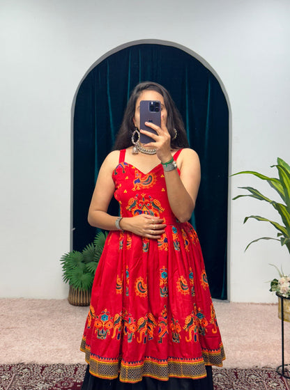 Navratri Collection Red Color Cotton With Full Embroidery Work Top With Lehenga
