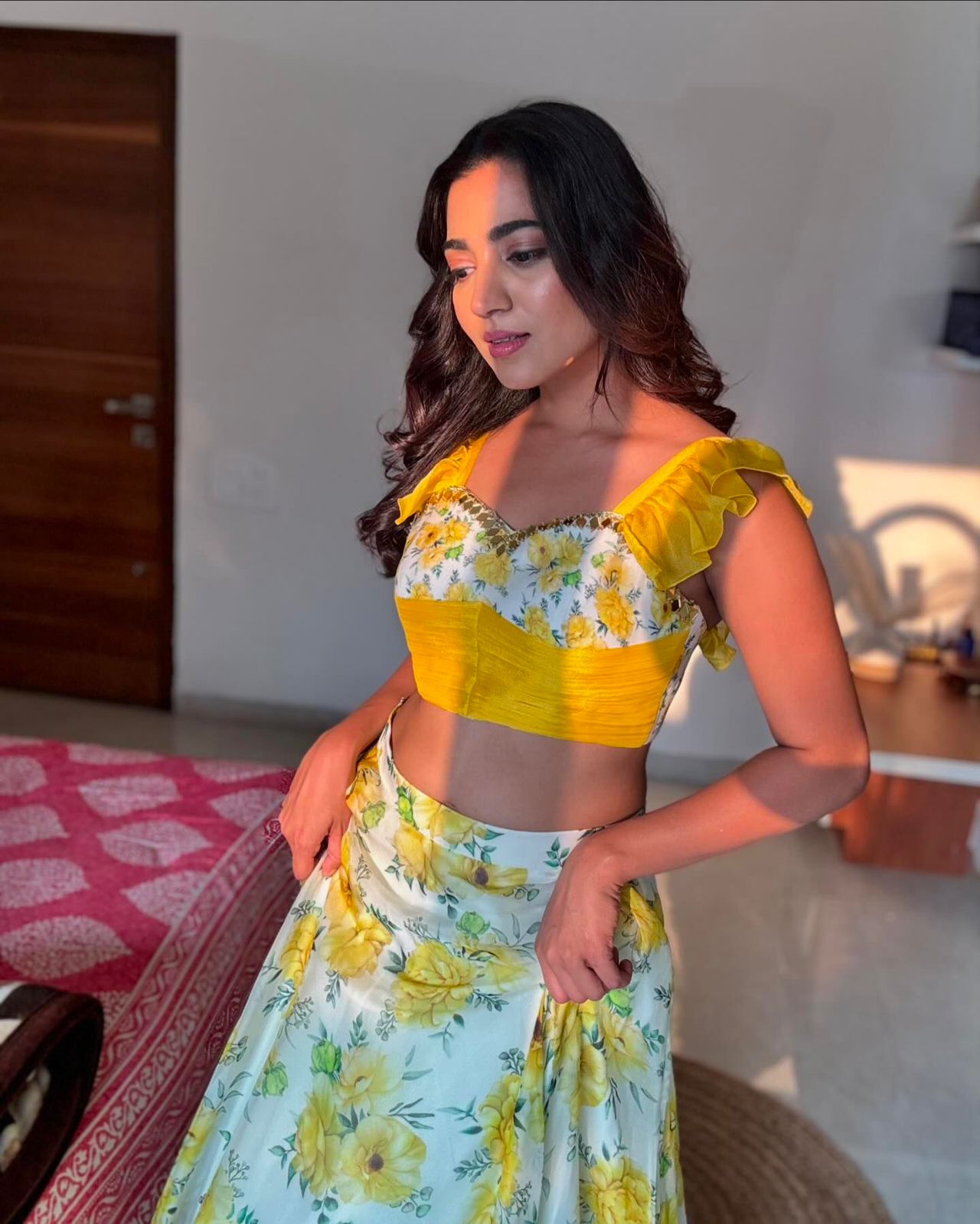 Haldi Wear Yellow Color Pure Jimmy Organza Silk Floral Printed With 8 Meter Lehenga Choli