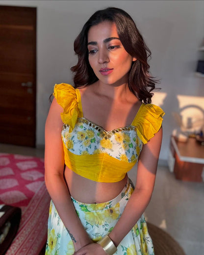 Haldi Wear Yellow Color Pure Jimmy Organza Silk Floral Printed With 8 Meter Lehenga Choli