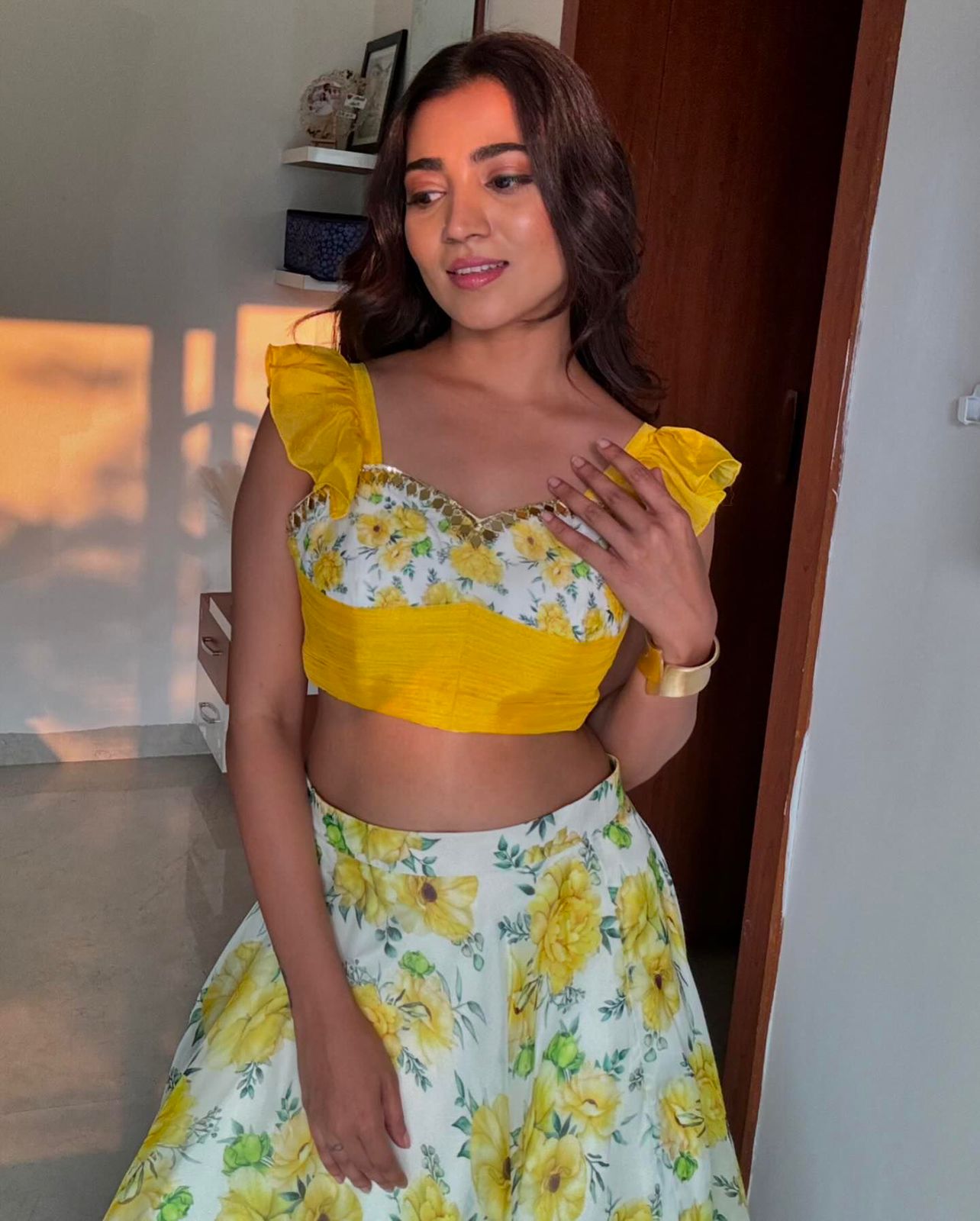 Haldi Wear Yellow Color Pure Jimmy Organza Silk Floral Printed With 8 Meter Lehenga Choli