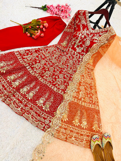 Daisy Red Color Pure Heavy Faux Georgette With Full Heavy Embroidery Sequence Work Anarkali Suit