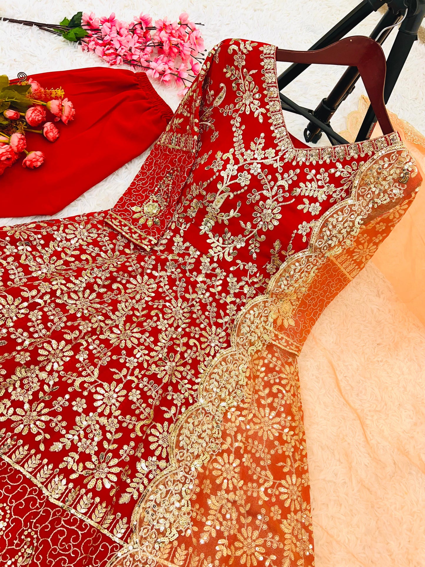 Daisy Red Color Pure Heavy Faux Georgette With Full Heavy Embroidery Sequence Work Anarkali Suit