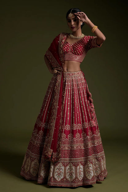 Bridal Wear Maroon Color Rangoon Silk With Sequins Dori And Thread Work Designer Wear Lehenga Choli