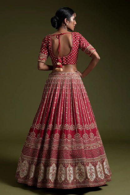 Bridal Wear Maroon Color Rangoon Silk With Sequins Dori And Thread Work Designer Wear Lehenga Choli