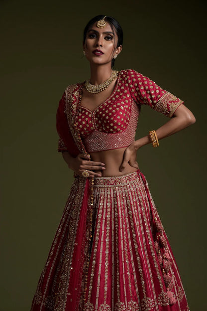 Bridal Wear Maroon Color Rangoon Silk With Sequins Dori And Thread Work Designer Wear Lehenga Choli