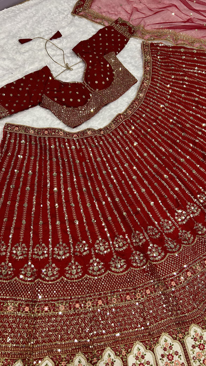 Bridal Wear Maroon Color Rangoon Silk With Sequins Dori And Thread Work Designer Wear Lehenga Choli