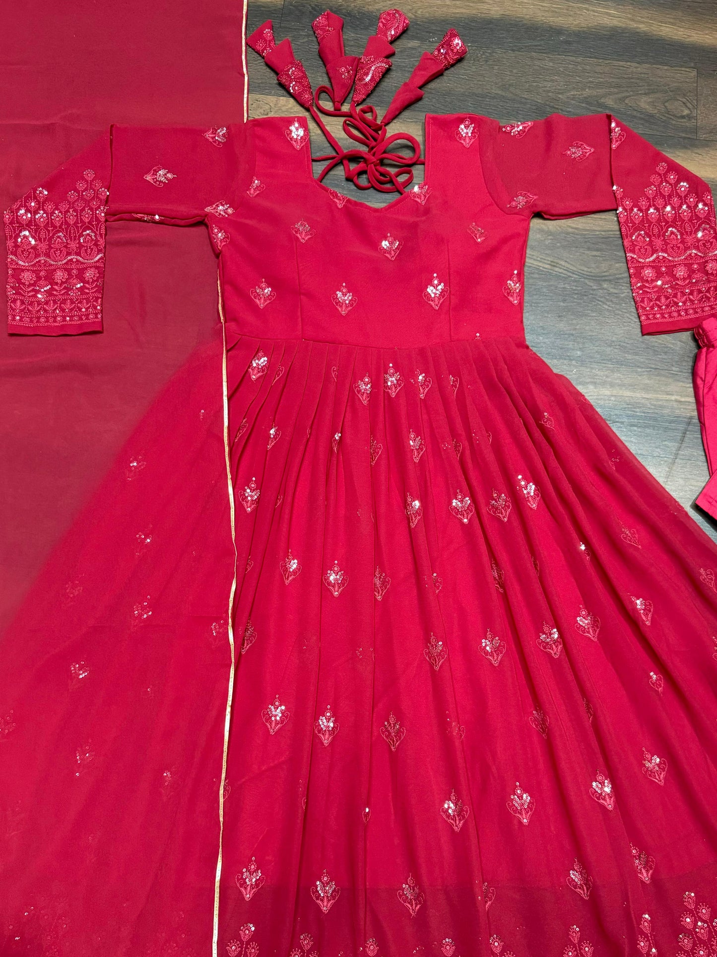 Party Wear Maroon Color Georgette Fabric With 3mm Sequins Embroidery Work Designer Gown