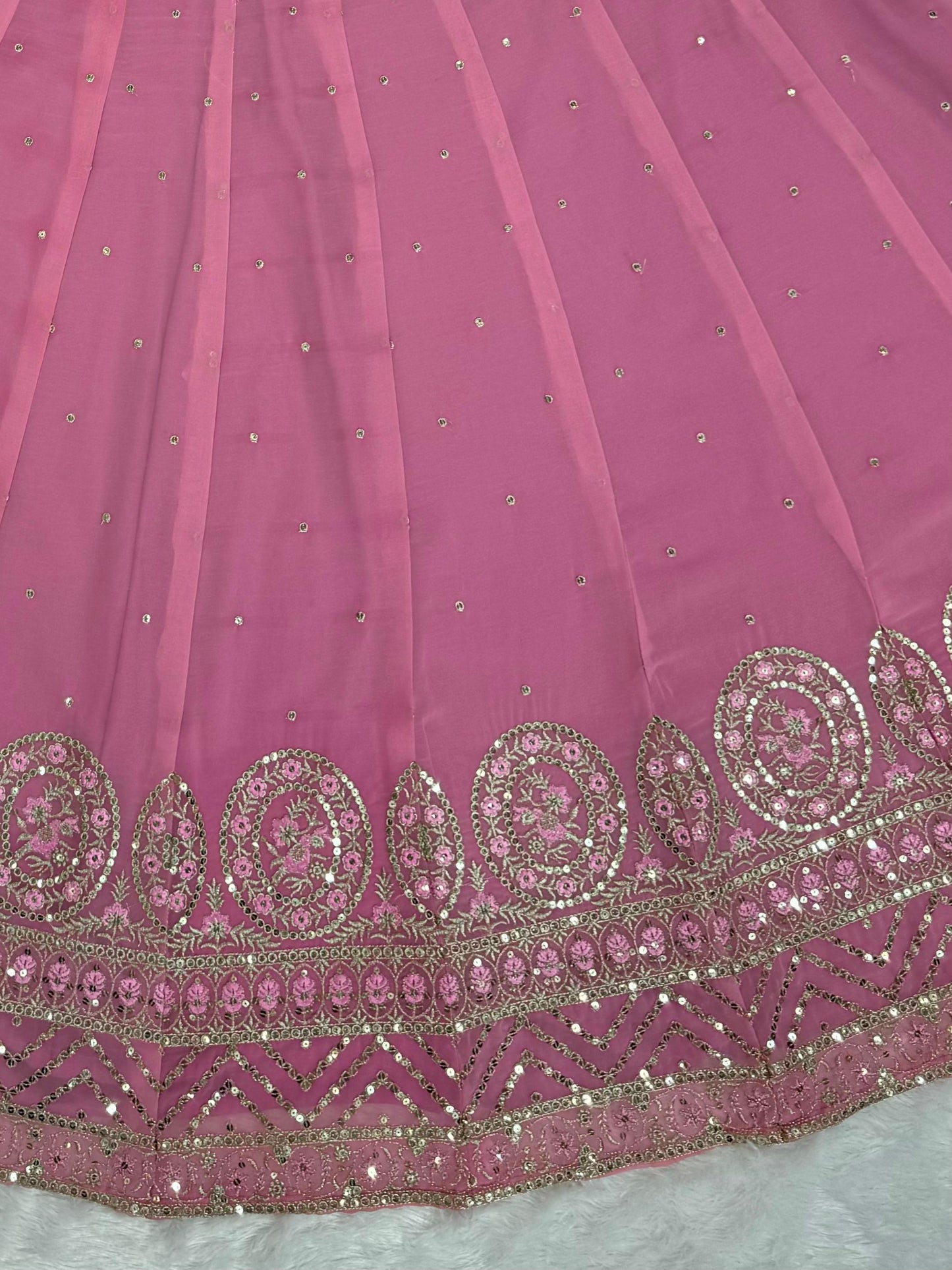 Party Wear Pink Color Faux Georgette Thread With Sequence Work Designer Lehenga Choli