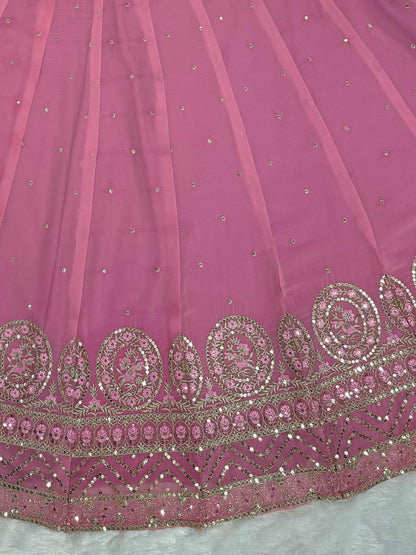 Party Wear Pink Color Faux Georgette Thread With Sequence Work Designer Lehenga Choli