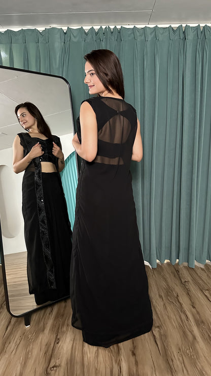 Ceremony Wear Black Color Georgette Koti With Sequence Work Indo Western