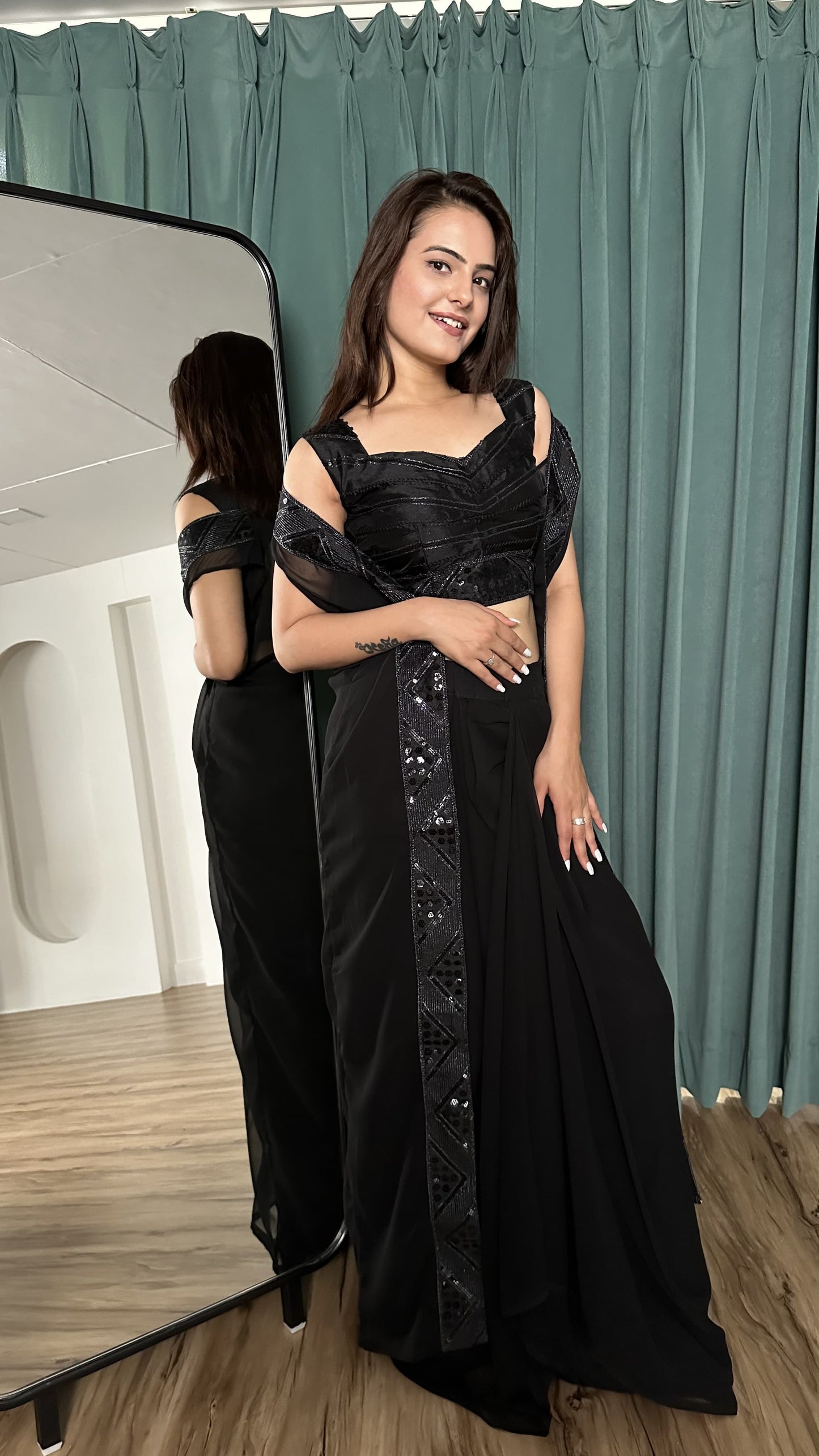 Ceremony Wear Black Color Georgette Koti With Sequence Work Indo Western