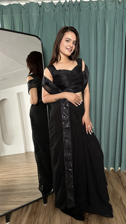 Ceremony Wear Black Color Georgette Koti With Sequence Work Indo Western