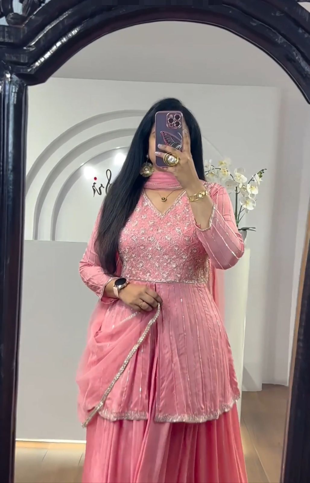 Fashionable Peach Color Embroidery Sequence Work Designer Lehenga Suit