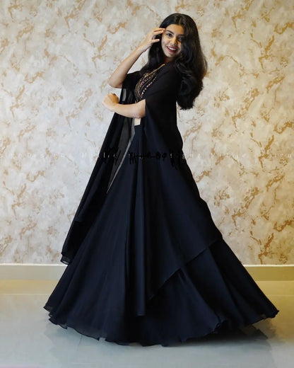 Black Color Premium Georgette With Beautiful Wiring Work Lehenga Choli