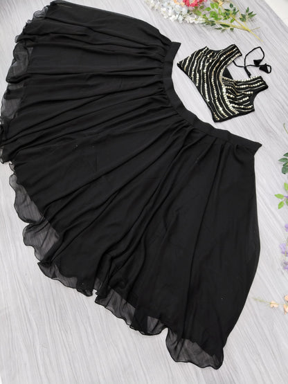 Black Color Premium Georgette With Beautiful Wiring Work Lehenga Choli