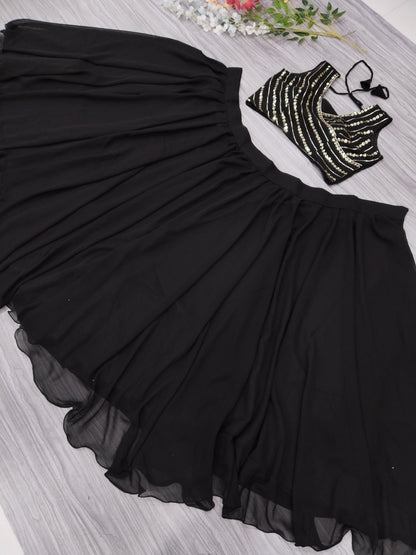 Black Color Premium Georgette With Beautiful Wiring Work Lehenga Choli