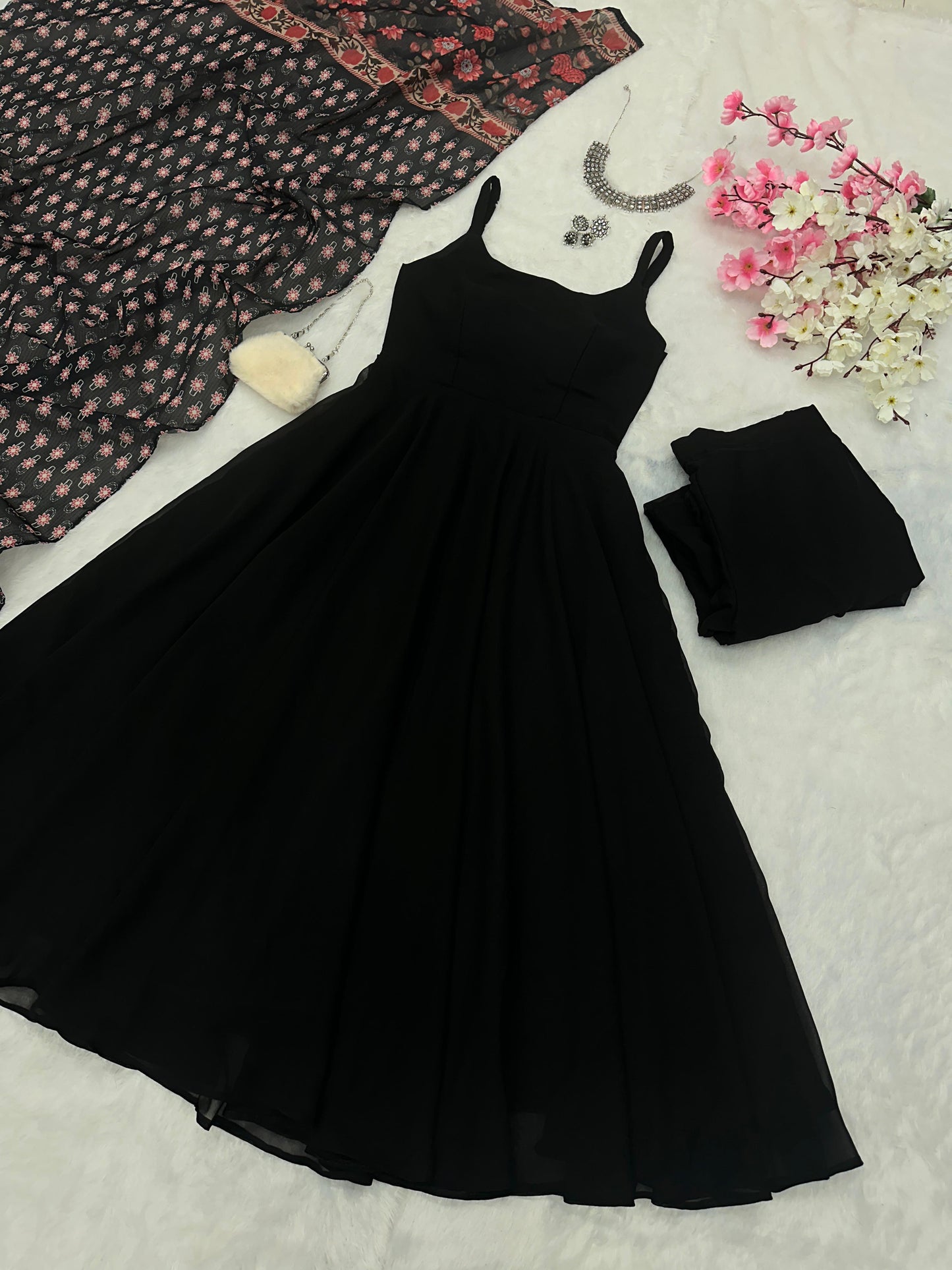 Festive Wear Black Color Georgette With Huge Flair Anarkali Suit