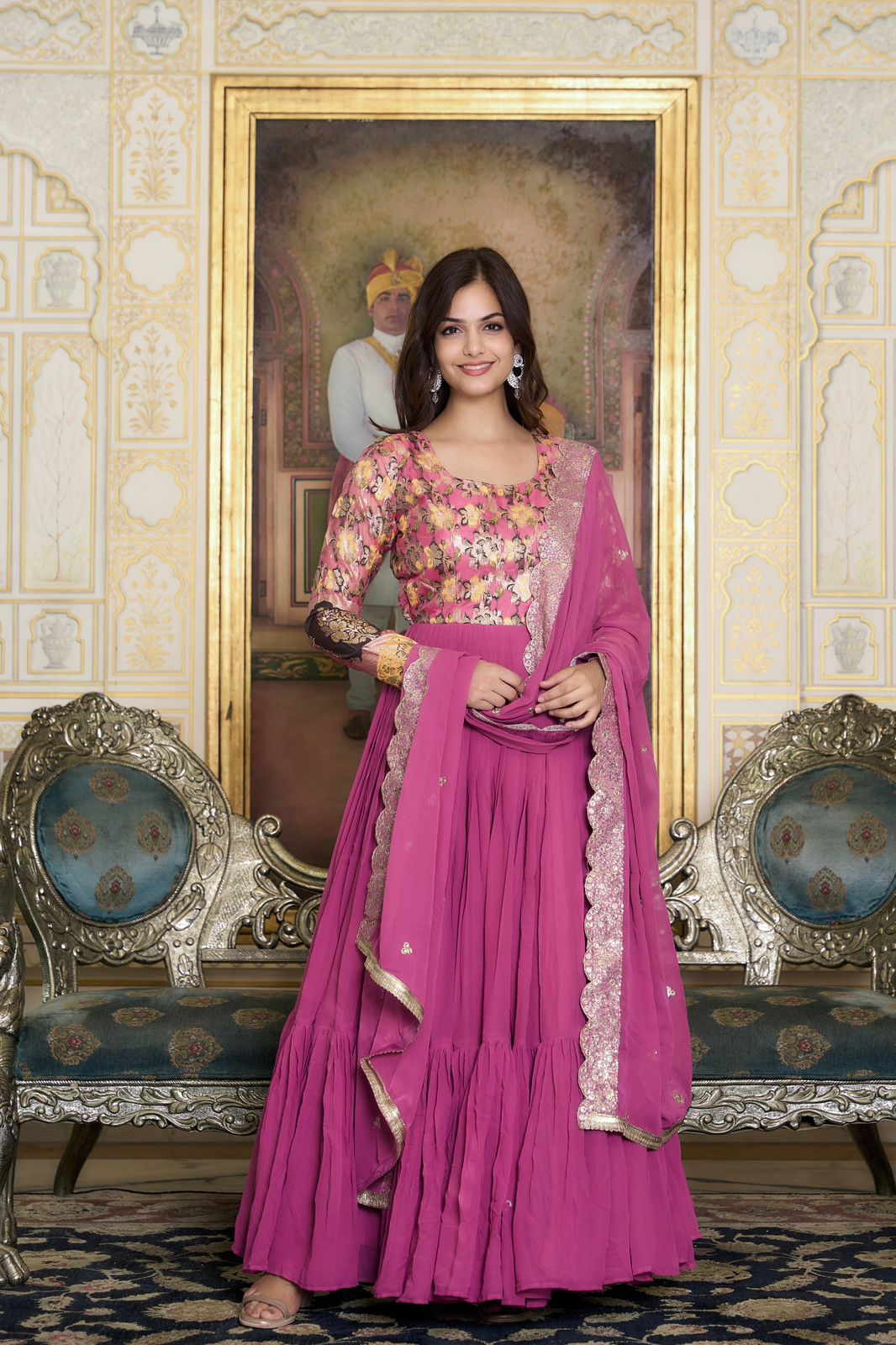 Wedding Wear Pink Color Faux Georgette With Pure Jacquard Work Designer Gown