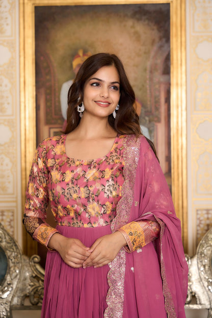 Wedding Wear Pink Color Faux Georgette With Pure Jacquard Work Designer Gown